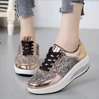 Женские блестящие кроссовки на платформе, модные кроссовки на танкетке с блестками, спортивная обувь для женщин, кроссовки на платформе, 2022