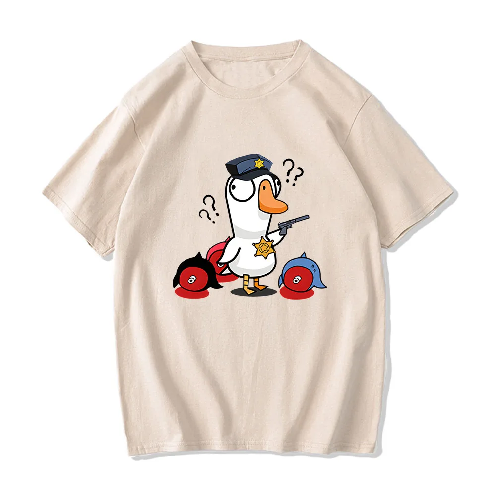 

Goose-Goose Duck Police Doubt Harajuku T-shirts MEN Aesthetic Fashion Tshirts 100% Cotton Tees High Street Korean Style Cool Top