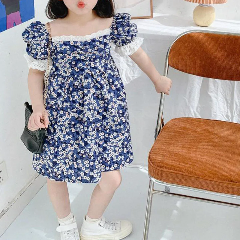 

Summer Girls' Dress Lace Collar Floral Outfits Sweet Costumes Princess Party Dress Cotton Baby Kids Children'S Clothing For Girl