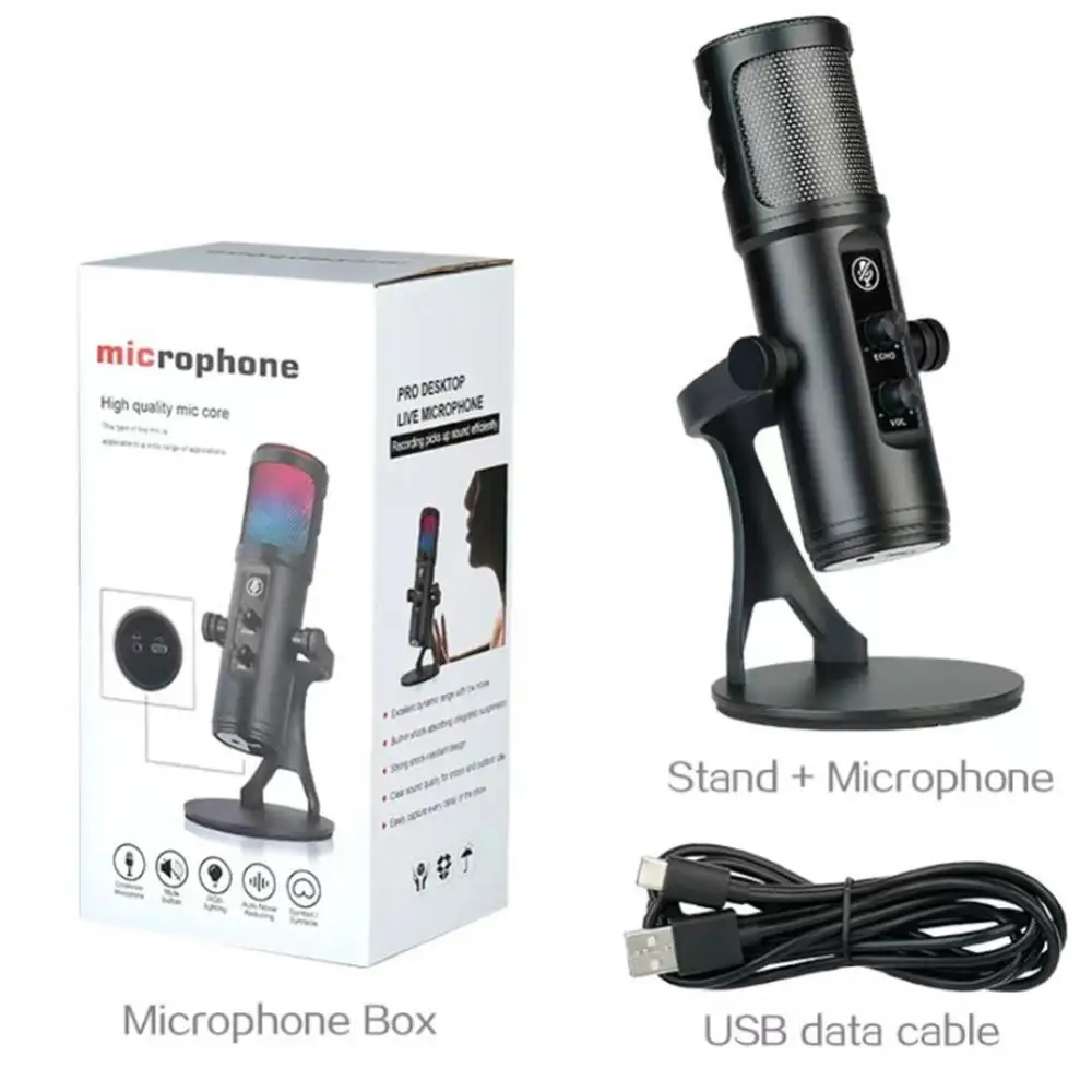 

Профессиональный конденсаторный микрофон RGB, микрофон для пения, игр, записи в реальном времени, дубинга, онлайн-класса