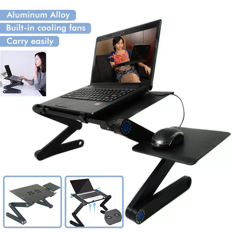 

42/48 cm Adjustable Laptop Table Stand Folding Desk Office Notebook Table Cooling Fan PC Stand With Cooling Fan Mouse Pad