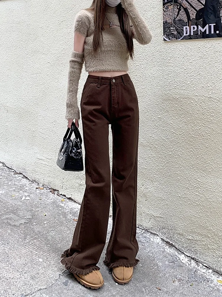 Женские винтажные джинсы-клеш длинные расклешенные брюки на пуговицах весна 2023