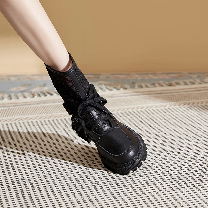 2023 Summer Women's Lace Mesh Casual Shoes Elevated Thick Sole Boots Autumn Fashion Dress Ankle Boots for Women Platform Shoes