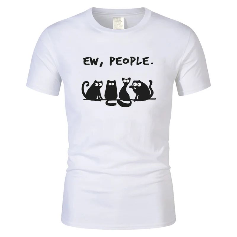 

Ew People Cat Shirt T Shirts Short Sleeve Leisure Retro Mens Tops & Tees Leisure Tee Shirts O-Neck Cotton Graphic T Shirts