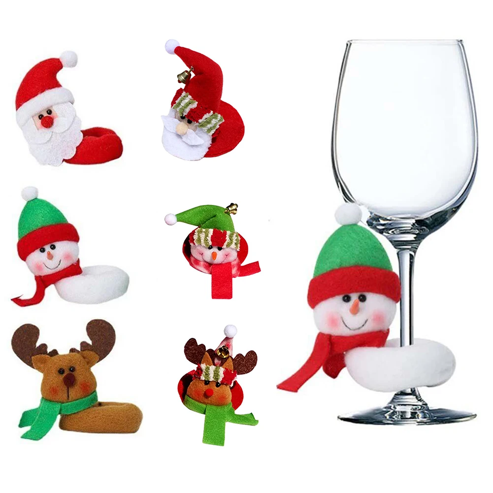 

Christmas Wine Glass Marker Cover Santa Claus Snowman Wine Bottle Cover Sign Tags Decor For Xmas 2023 New Year Kitchen Accessory