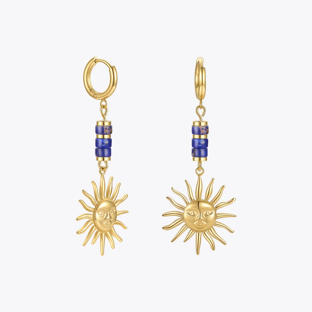 

ENFASHION Stainless Steel Sun Earrings For Women Gold Color Blue Stone Drop Earring Party 2021 Fashion Jewelry Kolczyki E211267