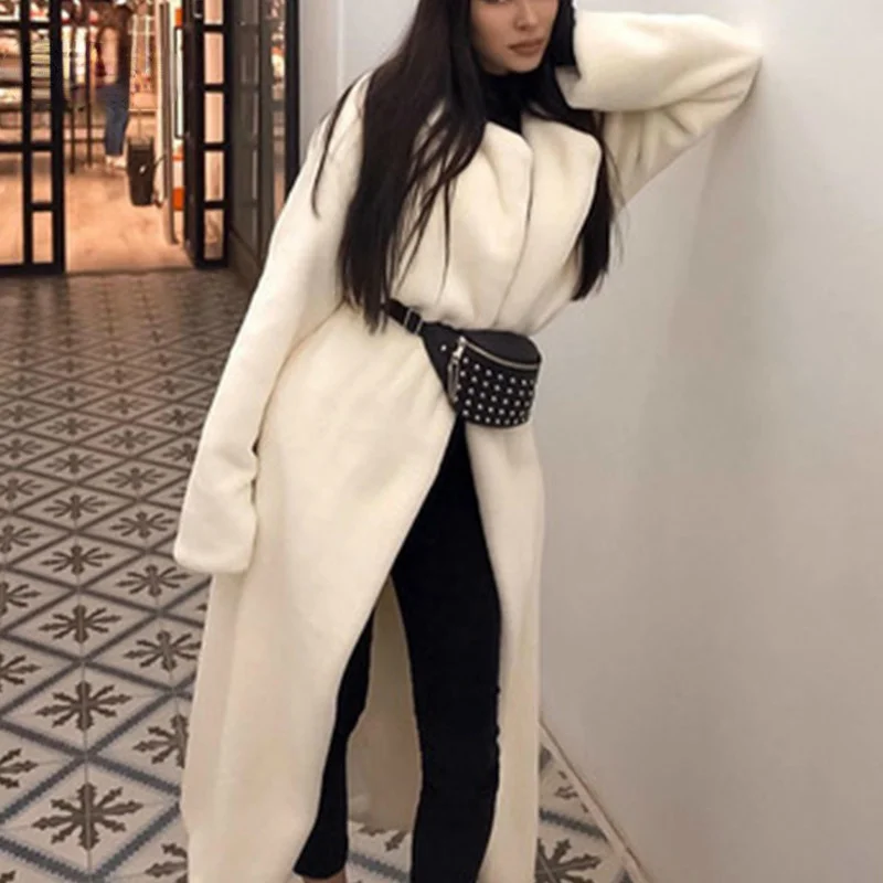 

White Teddy Coats Faux Fur Jacket Elegant Long Shaggy Trench Women Furry Jackets Fluffy Artificial Fur Coat 2021 Winter Homewear