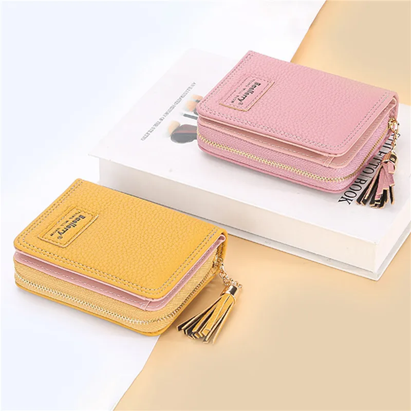 

Women Fashion Short Wallet Simple New Multi-card Slot Organ Mouth Card Bag Ladies Wallets Tassel Zipper Coin Purse