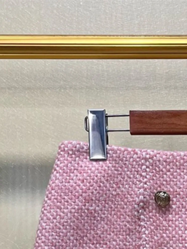 

Women Mini Skirt Tweed Double Breasted High Waist Slim Temperament A-line Solid Office Lady Spring Summer