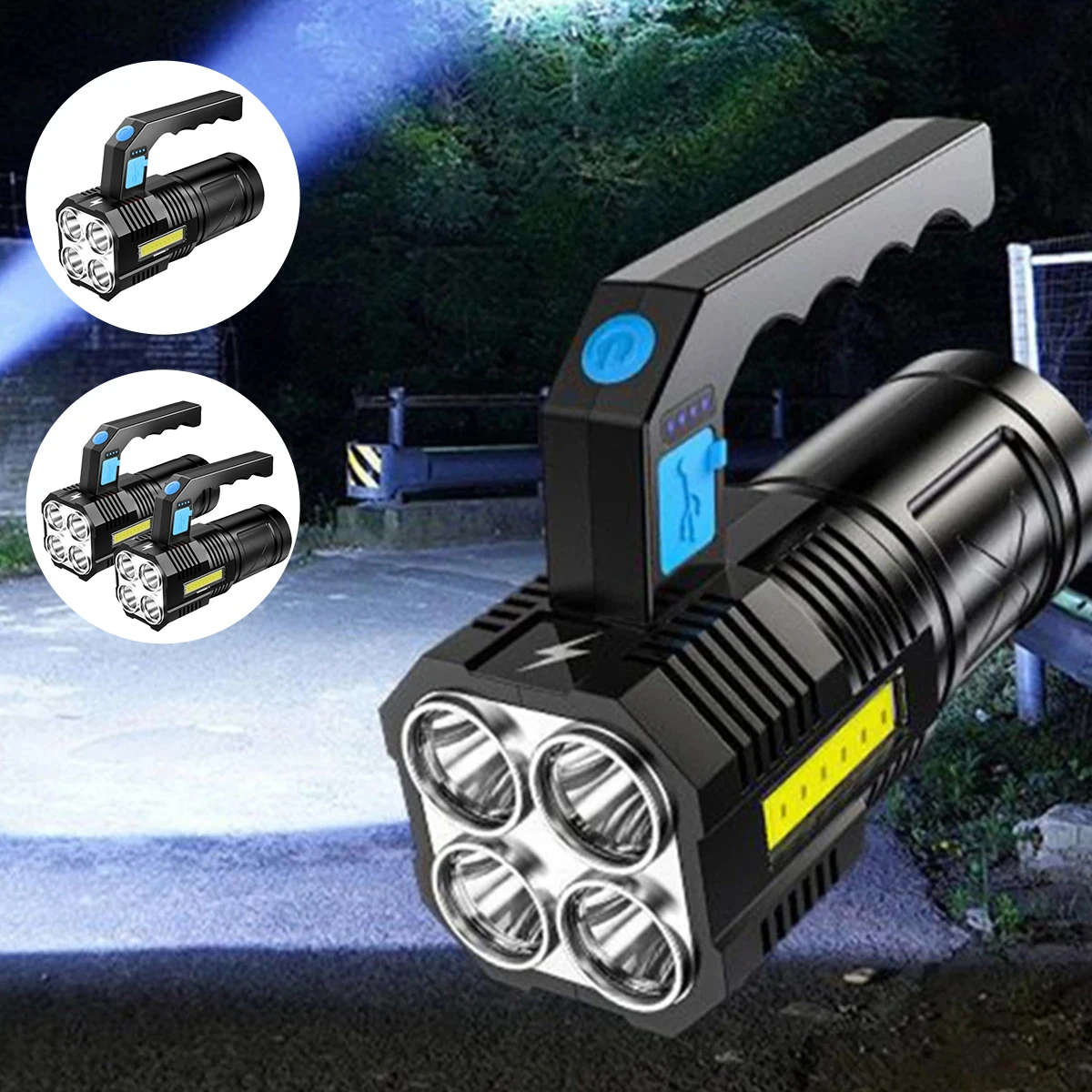 

LED Searchlight for Outdoor with 4 LEDs Spotlight 1200mAh USB Chargeable Strong Light Torch Life-grade Waterproof Flashlight wit