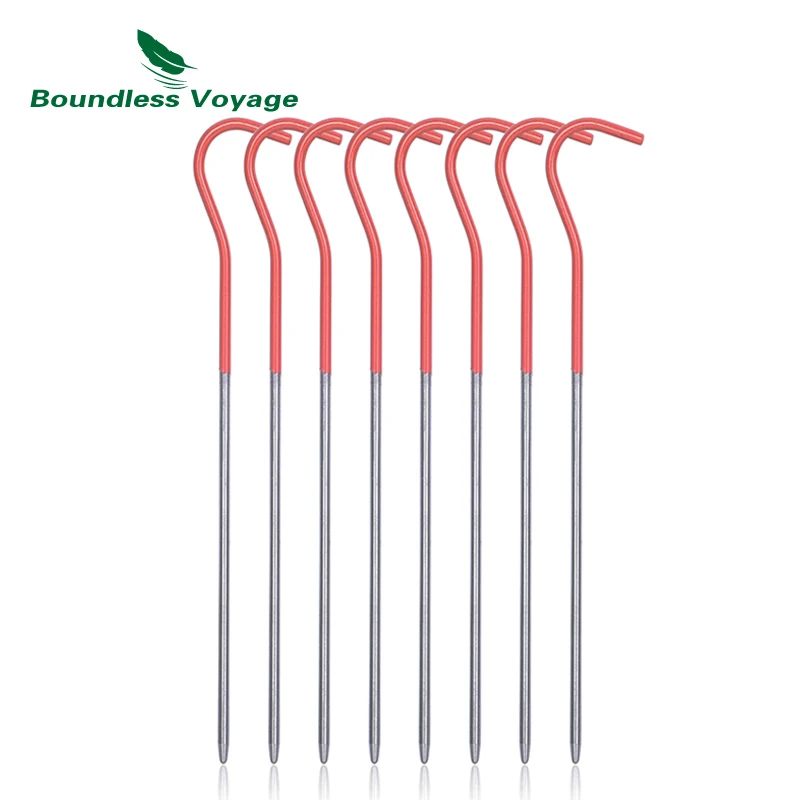 

Boundless Voyage 15cm Titanium Alloy Tent Pegs With Hooks Garden Stakes Ground Nail For Hammock Camping Guyline Awning Canopy