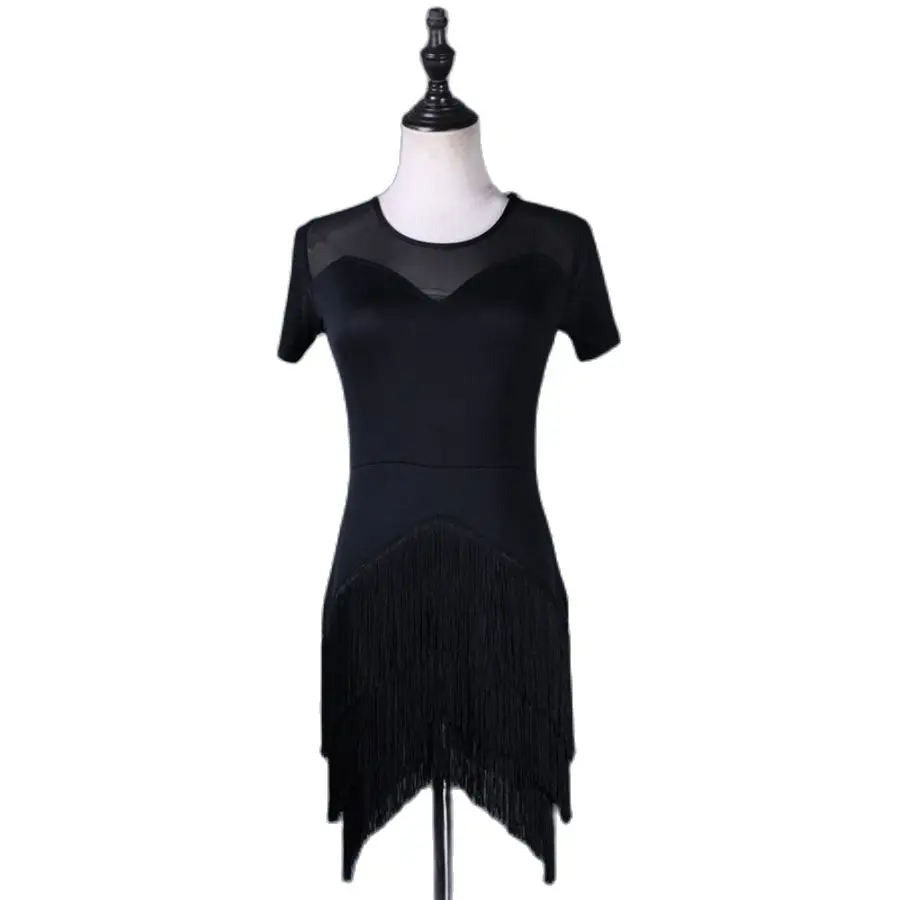 

Tassel Latin Dance Dress Women Salsa Dancewear Rumba Costume Dresses Fringe Dress Ballroom Competition Tango Adult Short Sleeve