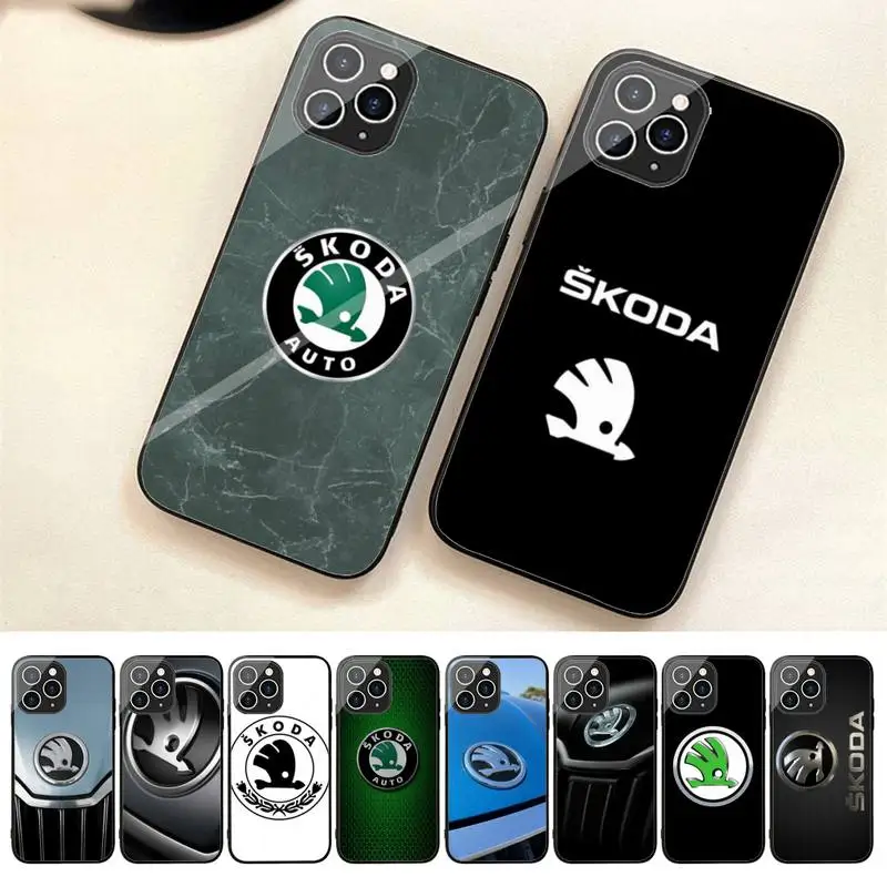 

Luxury Super Skoda Car Logo Phone Case For Iphone 7 8 Plus X Xr Xs 11 12 13 14 Se2020 Mini Promax Tempered Glass Fundas