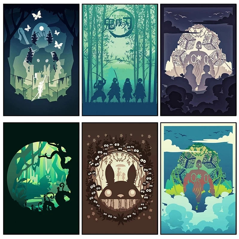 

Classic Fantasy Animation Demon Slayer HD Canvas Painting Home Decor Prints My Neighbour Totoro Poster Wall Art Modular Pictures