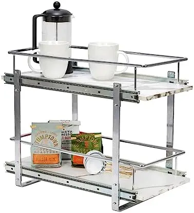 

Cabinet Organizer, Chrome and Faux marble, Great for Under Sink Areas