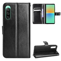 for sony xperia 10 iv leather flip stand luxury phone case sony xperia 10 iv leather crazy horse pattern case with hand strap