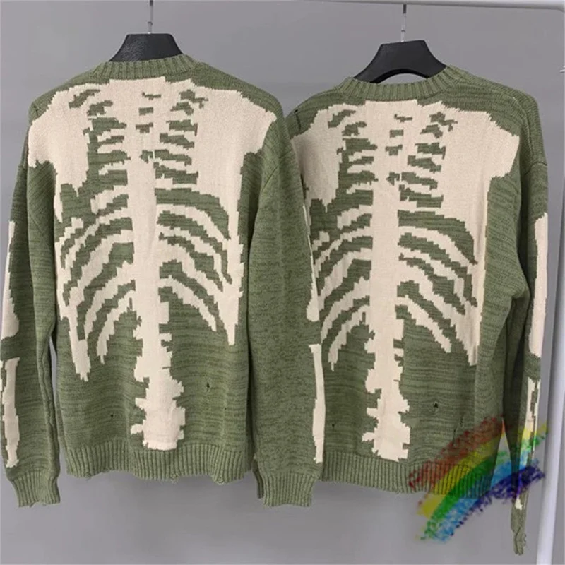 

Loose Hole KAPITAL Skeleton Bone Printing Sweater Men Woman 1:1 Best Quality Crewneck Nice Washed Vintage Green Sweatshirts