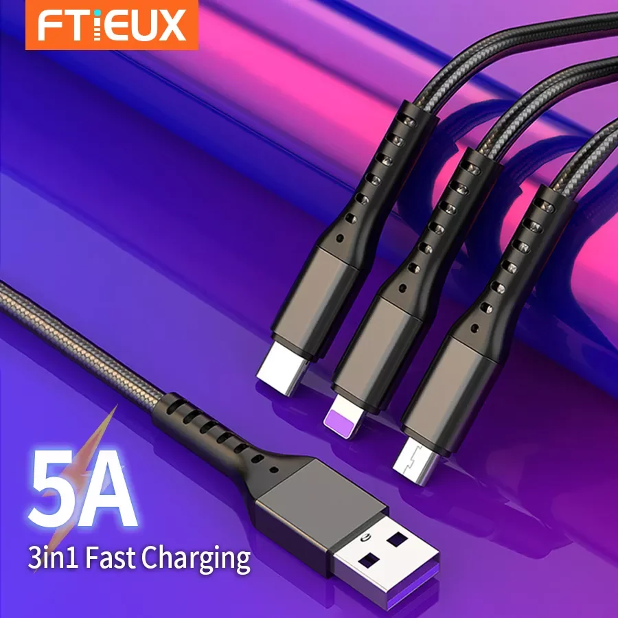 

NEW2023 3 in1 Fast USB Charger Cable for iPhone 12 11 Charging Cable Micro USB Type-C Phone Charger Wire Cable For Xiaomi Huawei