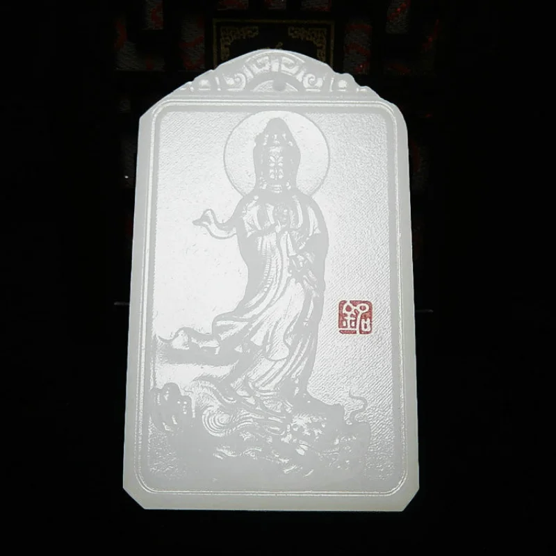 

Natural White Jade Hand Carved Guanyin Pendant Fashion Boutique Jewelry Men and Women's Bodhisattva Necklace Gift Jewelry
