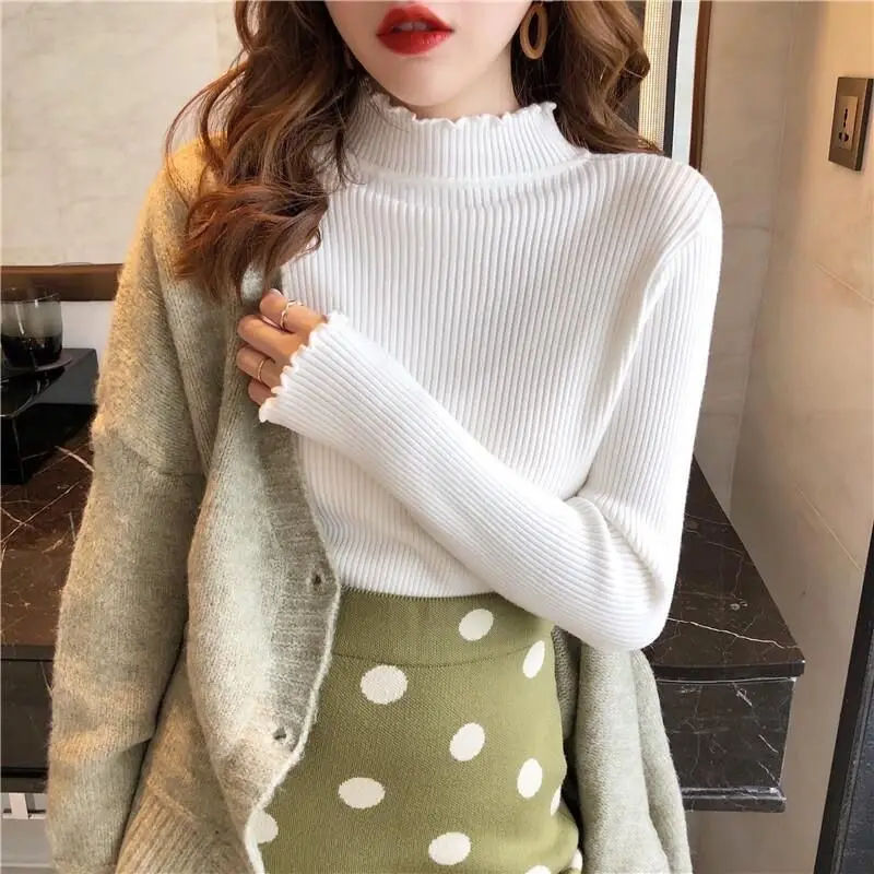 

Autumn Winter New Wool Blend Sweater Woman Design Half High Neck Pullover Casual Knitted Tops 2023 New Female Sweater T130