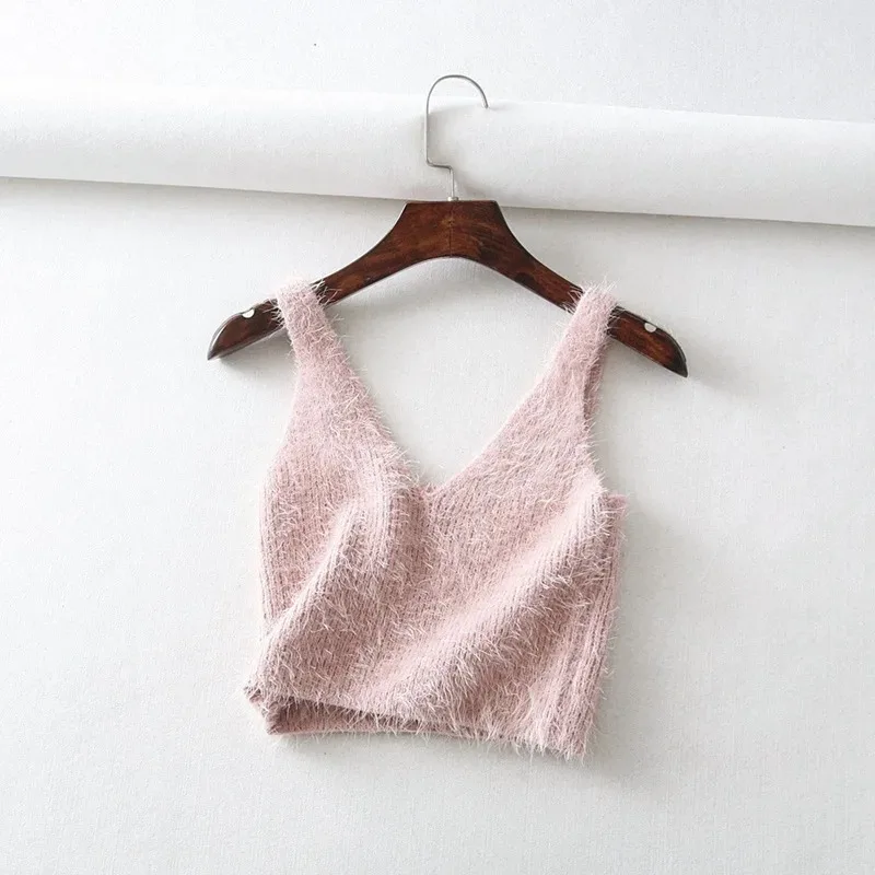 

Women Summer White Tank Top V Neck Kawaii Sexy Sleeveless Cropped Cute Tops Solid Fuzzy Crop Tops Indie Women Soft Streetwear