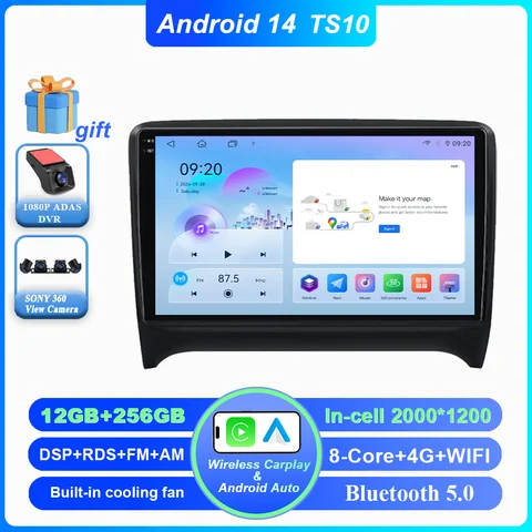 Автомобильный DVD Android 14 Радио Стерео Для Audi TT MK2 8J 2006-2014 Авто Мультимедийный Плеер GPS Навигация Carplay Сенсорный Экран 2DIN