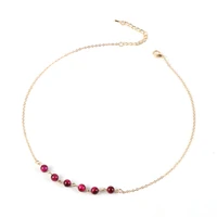 6mm natural moon stone women necklace pink crystal red tiger eye fluorite bead cute girls jewelry boho alloy chain cheap choker