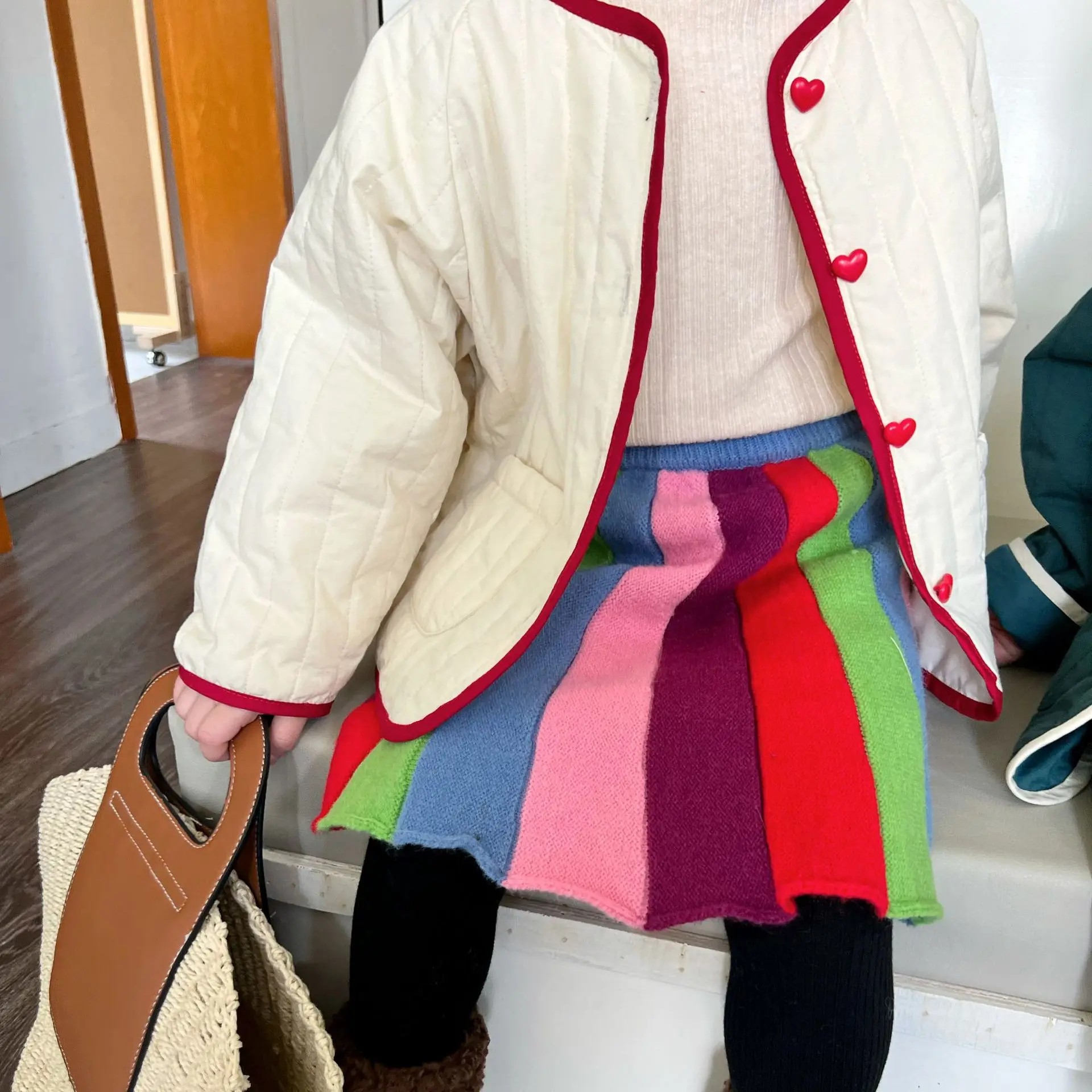 

Winter Infant Baby Girls Tutu Skirt Children Fashion Rainbow Patchwork Knitted Skirts Toddler Kids Clothes Autumn