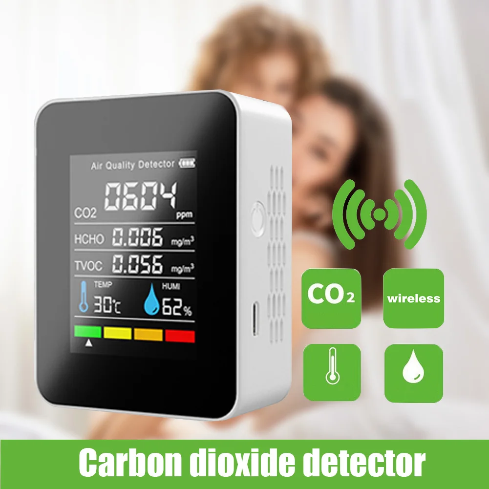 

Multifunctional 5 in 1 LCD Digital Display Portable Semiconductor Sensor CO2 Meter Temperature Humidity TVOC Formaldehyde Monito