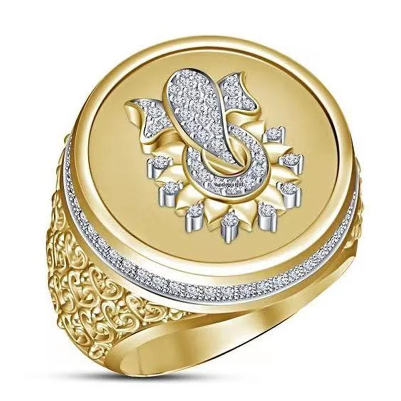 

Punkboy Classic Men's Gold Plated Color Craved Irregular Geometric Pattern Metal Ring for Male Party Wedding Luxury Jewelry