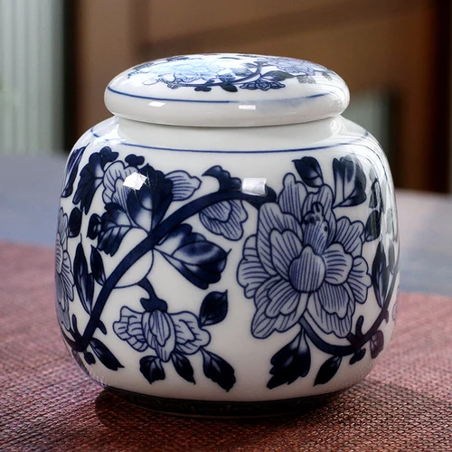 Мини керамическая чайная банка сине-белая