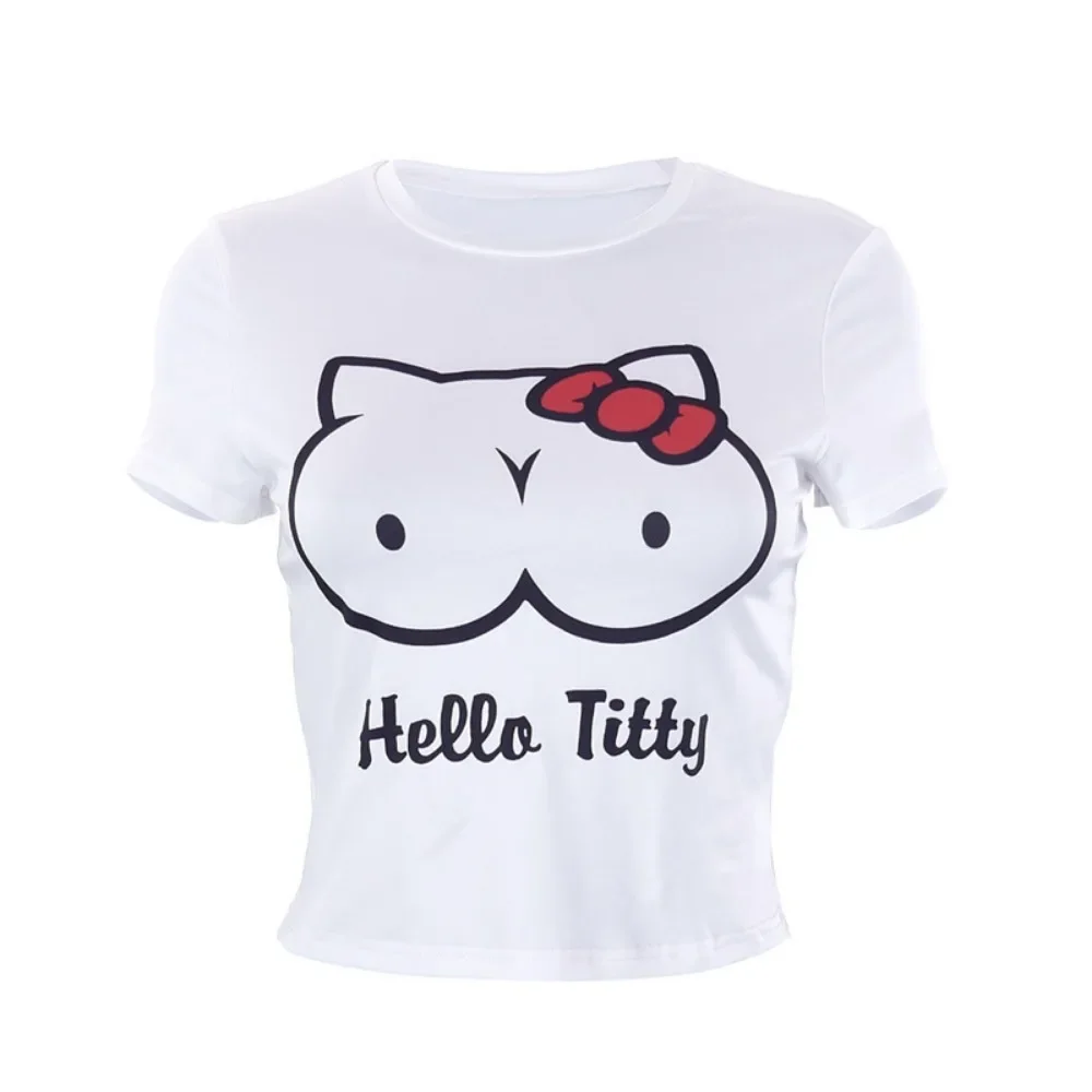 

Hello Kitty T-shirt Tight Fitting Women's T-shirt Short Sleeved Ins Summer Cartoon Slim Fit Short Style Exposed Navel French Top