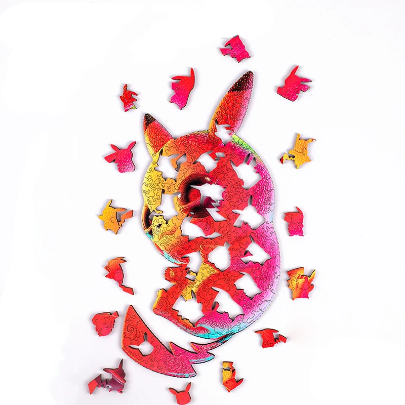 

3D Wooden Pikachu Jigsaw Puzzles Pokemon Unique Shaped DIY Puzzle Creativity Imagine Game Toys For Adult Kids