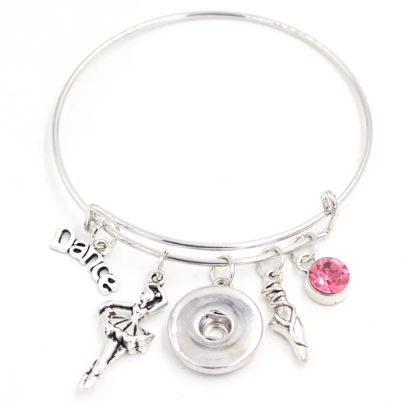 

New Arrival Charming I love Dance Ballerina Ballet Shoe Bracelets Liobonar Snap Button Charms Bracelet For Dancer Gifts Jewelry