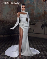 mermaid boho beach wedding dress beaded elegant bridal dresses simple evening gown high slit robe de soir%c3%a9e mariage