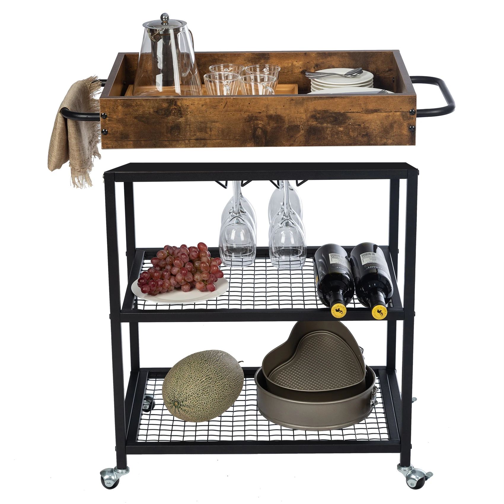 Трехуровневая кухонная корзина для хранения Сервировочная с литьями стеклянная