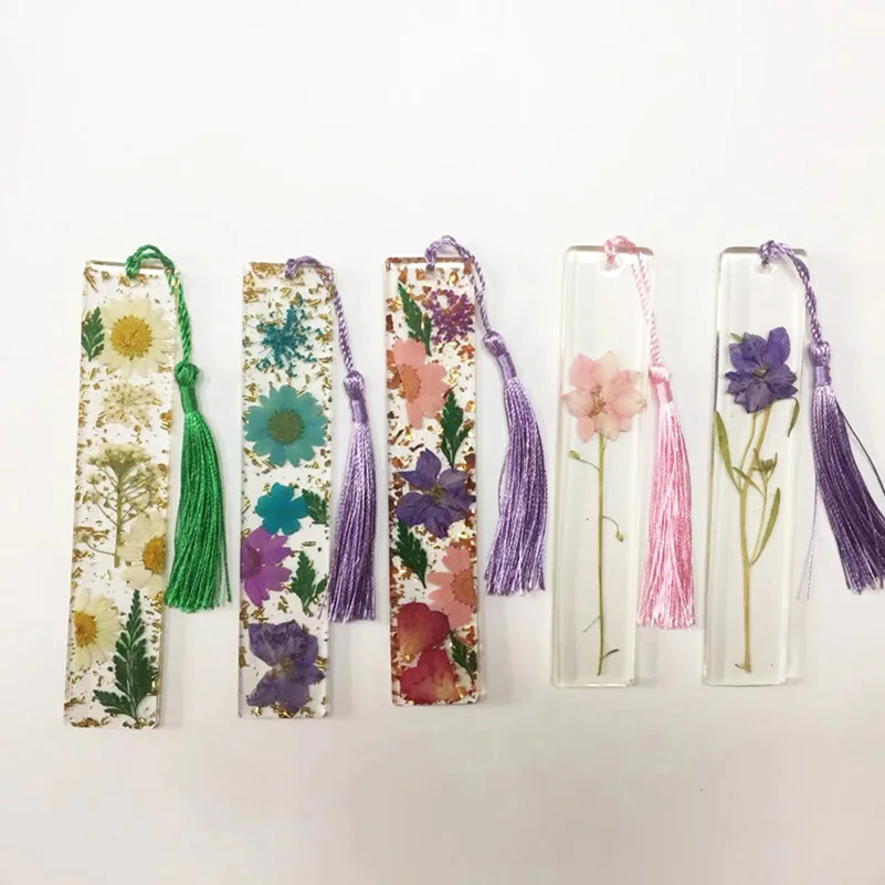 

Creative Pressed Flower Bookmark Epoxy Resin Bookmarks Reading Page Markers With Tassel Students Teachers Gift Books Decorations