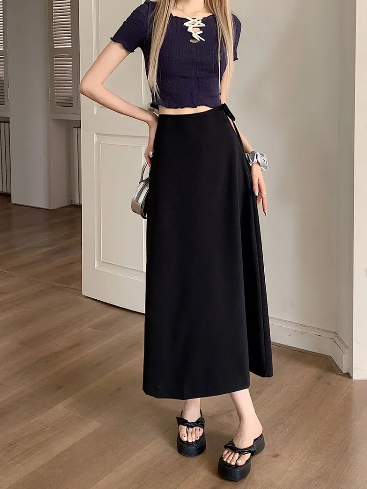 Женская Длинная Юбка-миди с высокой талией и разрезом сзади 3 цвета