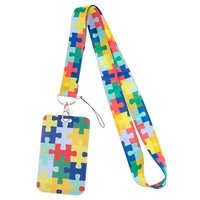 autism awareness puzzle lanyard nurse hanging neck phone lanyard badge subway access card holder accessories kids key ring