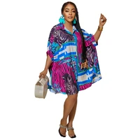 african dresses for women summer autumn new print loose bat sleeve blouse cardigan casual shirt short dress african clothing