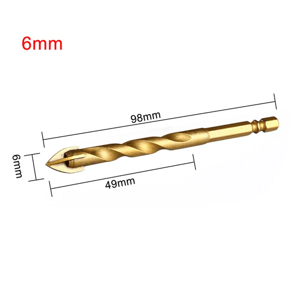 

Titanium Tungsten Drill Bit Long Hex Shank Cross Drill Bit For Ceramic Tile Glass Granite Brick Electric Tools Center Drill