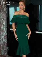 adyce summer elegant mermaid green lace dress for women sexy off shoulder ruffles midi party celebrity evening club dress outfit