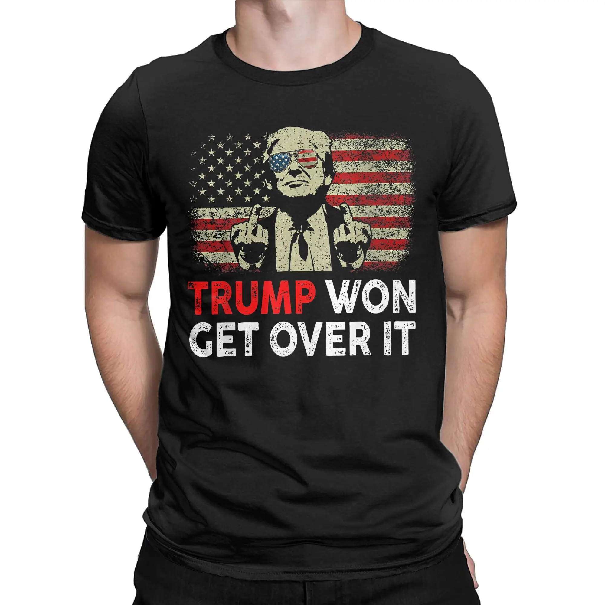Men's Donald Trump Won Get Over It Funny T Shirts Patriotic Pro Cotton merchandise Fun Short Sleeve Crewneck Tee 4XL 5XL T-Shirt