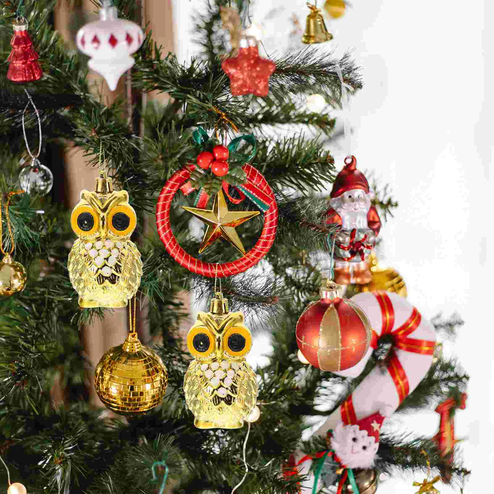 

Christmas Owl Hanging Ornament Glitter Animal Owls Hanging Pendants Plastic Owl Figurine Christmas Tree Hanging Decoration