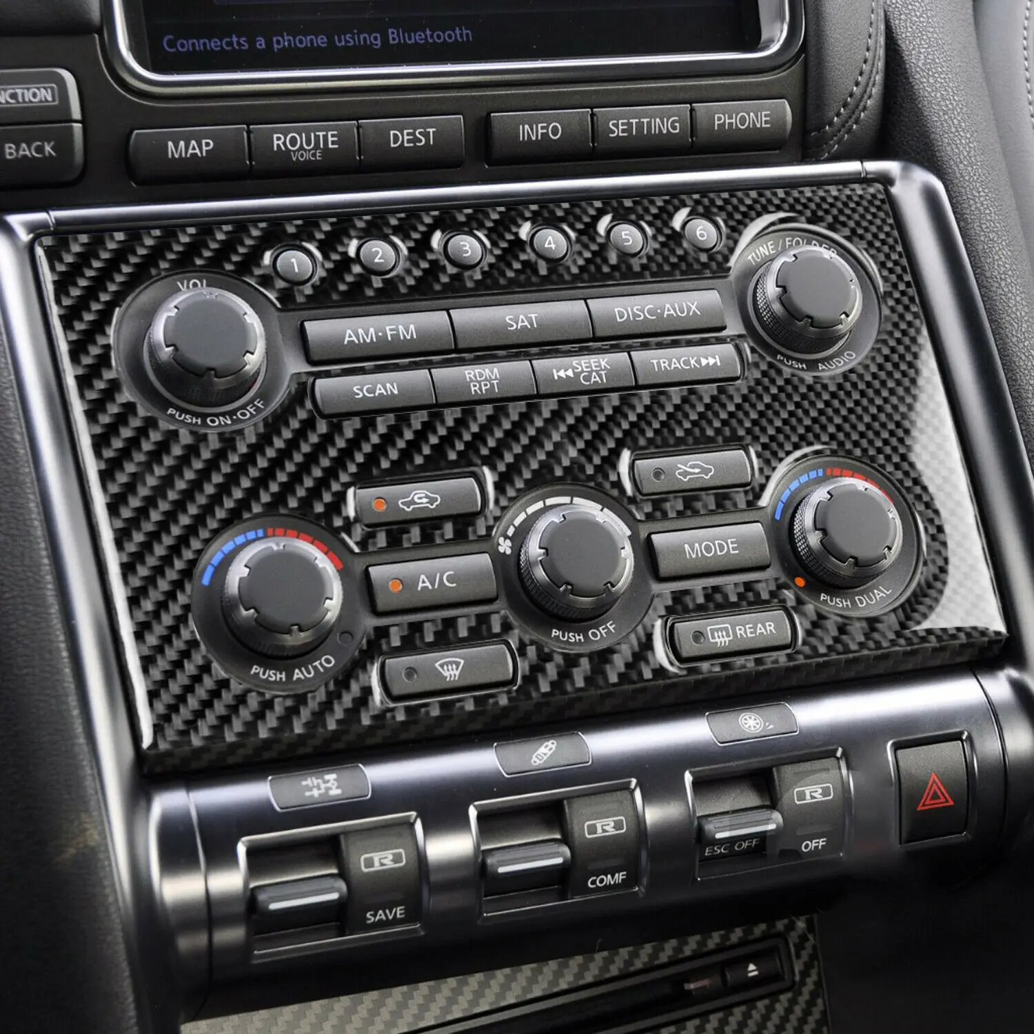 

Real Carbon Fiber Central Console Button Panel Cover For Nissan GTR R35 2008-16
