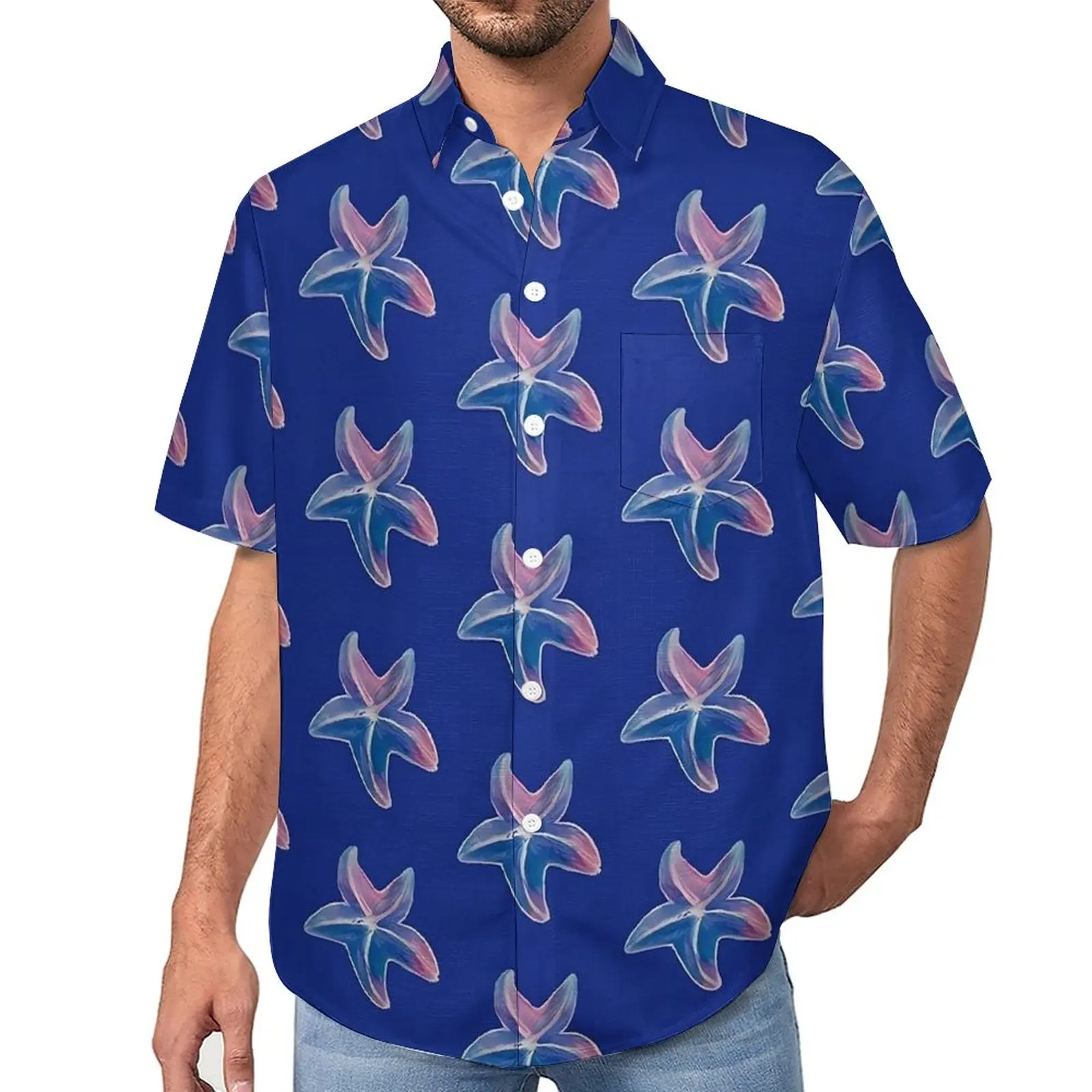 

Повседневные рубашки с акварельными морскими звездами, рубашка для отпуска с морскими существами, гавайская новинка, мужские блузки большого размера на заказ