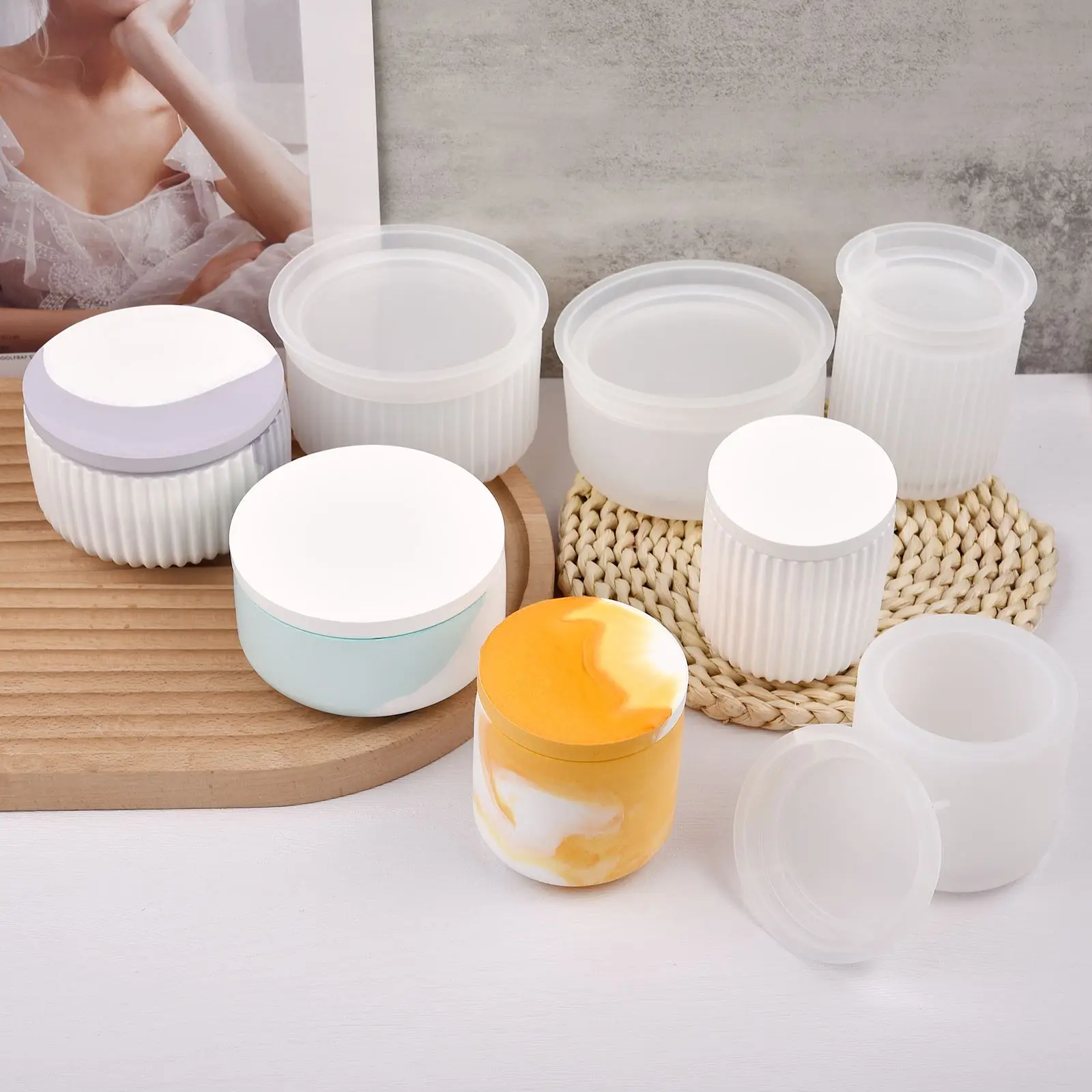 

Round Stripe With Cover Bottle Silicone Molds Jar Pottery Mould Box Resin Mold Jewelry Box Molds For Container Resin Decoration