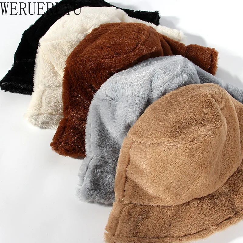 

Autumn Winter Sun Hats Woman Korean Fashion Faux Rabbit Luxury Bucket Hats Streetwear Kawaii Fishing Thermal Caps for Women 2022