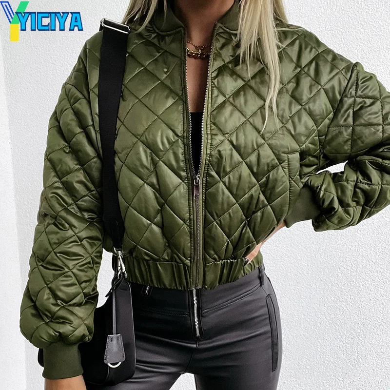 

YICIYA Lingge down jacket bomber winter Zipper Motorcycle Women Jacket 2023 New Chic Short Long Sleeve Slim Fit Female coat top