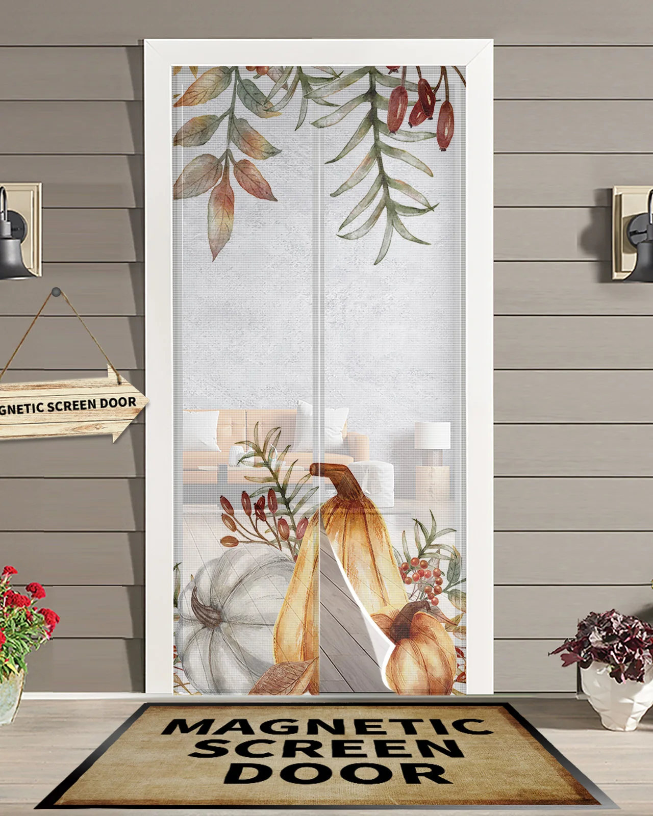 

Thanksgiving Fall Pumpkin Maple Leaf Door & Window Screens Mosquito Net Door Curtain Room Divider Screen Magnetic Window Screen
